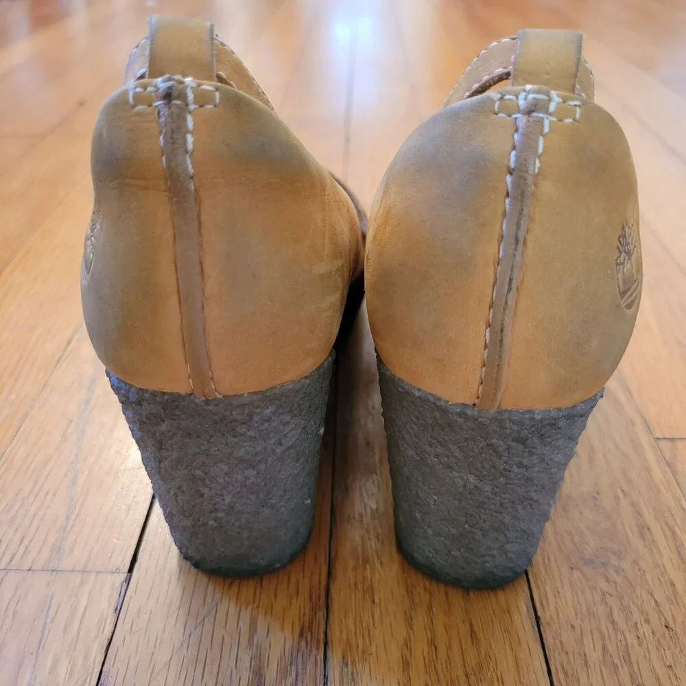 Timberland Leather‎ Mary Jane Shoes 7.5M Beige Wedge